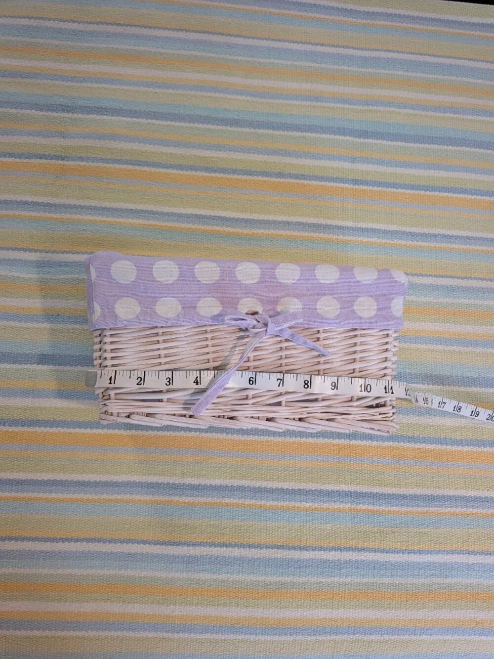White Wicker Basket With Purple Polka Dot Liner